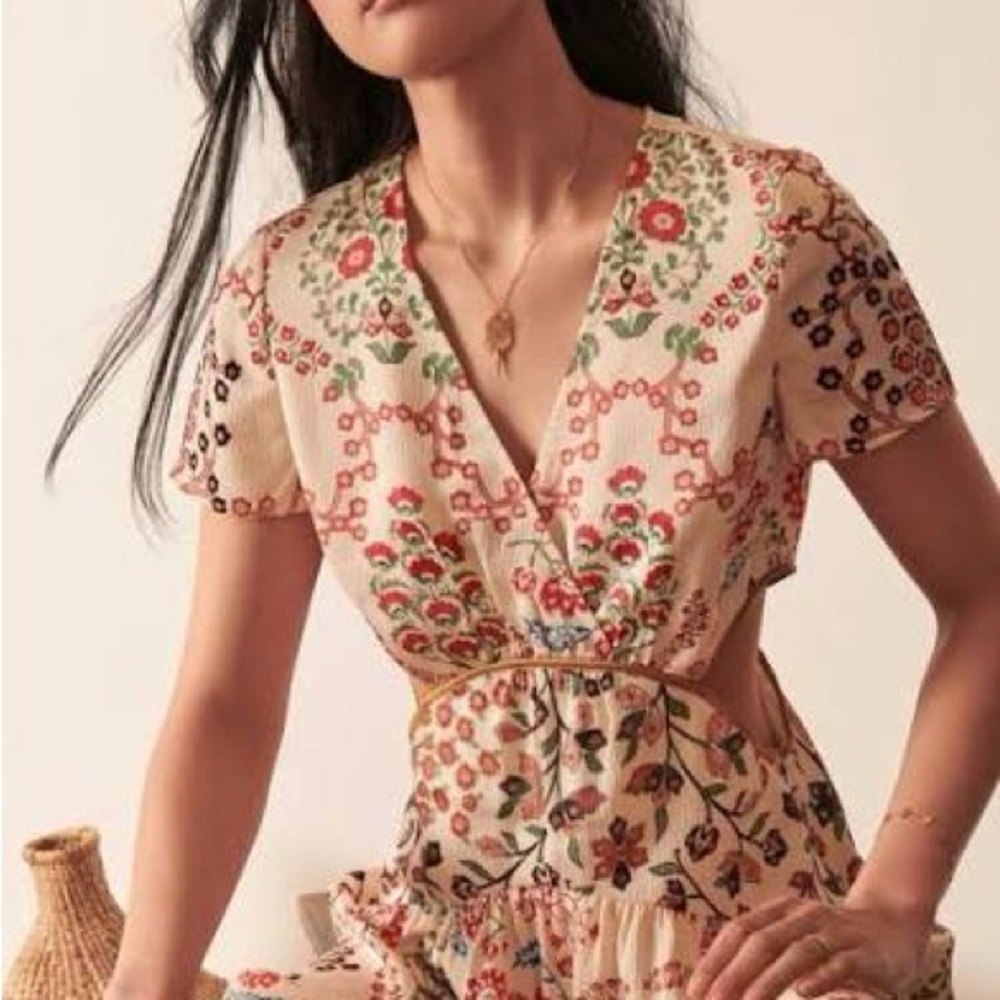 ba&sh Gianna Floral Printed Cutout Midi Dress S
